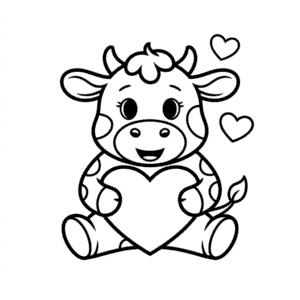 Kleurplaat Baby Koe met Hart