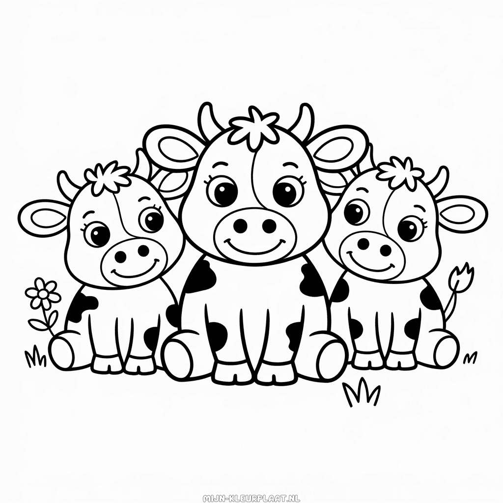 Kleurplaat Groep van Schattige Koeien