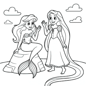 Kleurplaat Ariel en Rapunzel