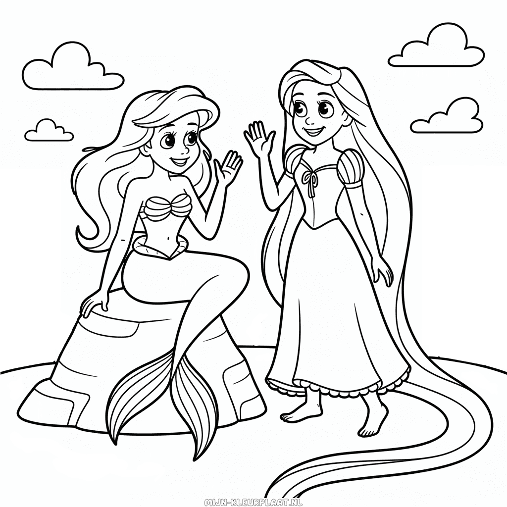 Kleurplaat Ariel en Rapunzel