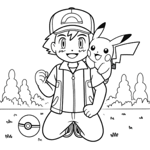Kleurplaat Ash en Pikachu