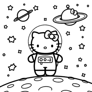 Kleurplaat Astronaut Hello Kitty