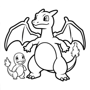 Kleurplaat Charizard en Charmander