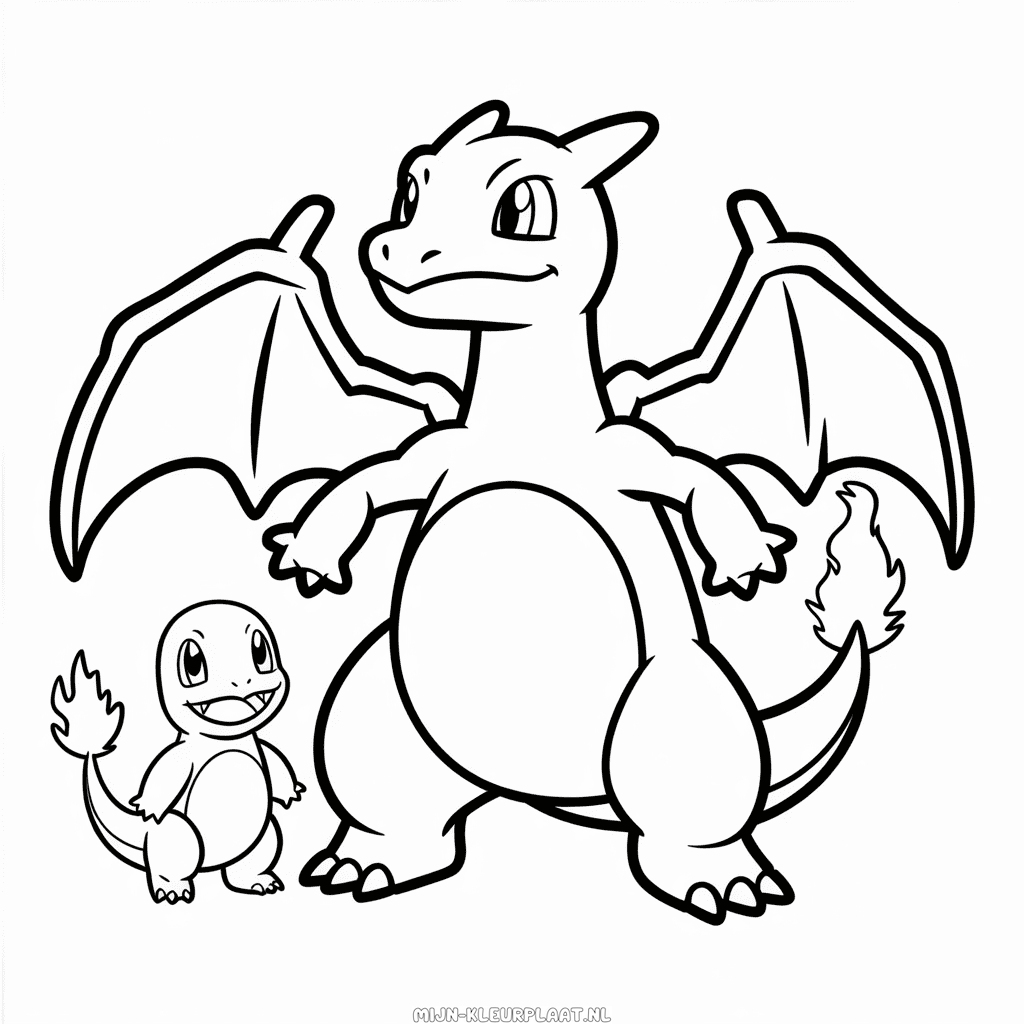Kleurplaat Charizard en Charmander