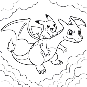 Kleurplaat Charizard en Pikachu