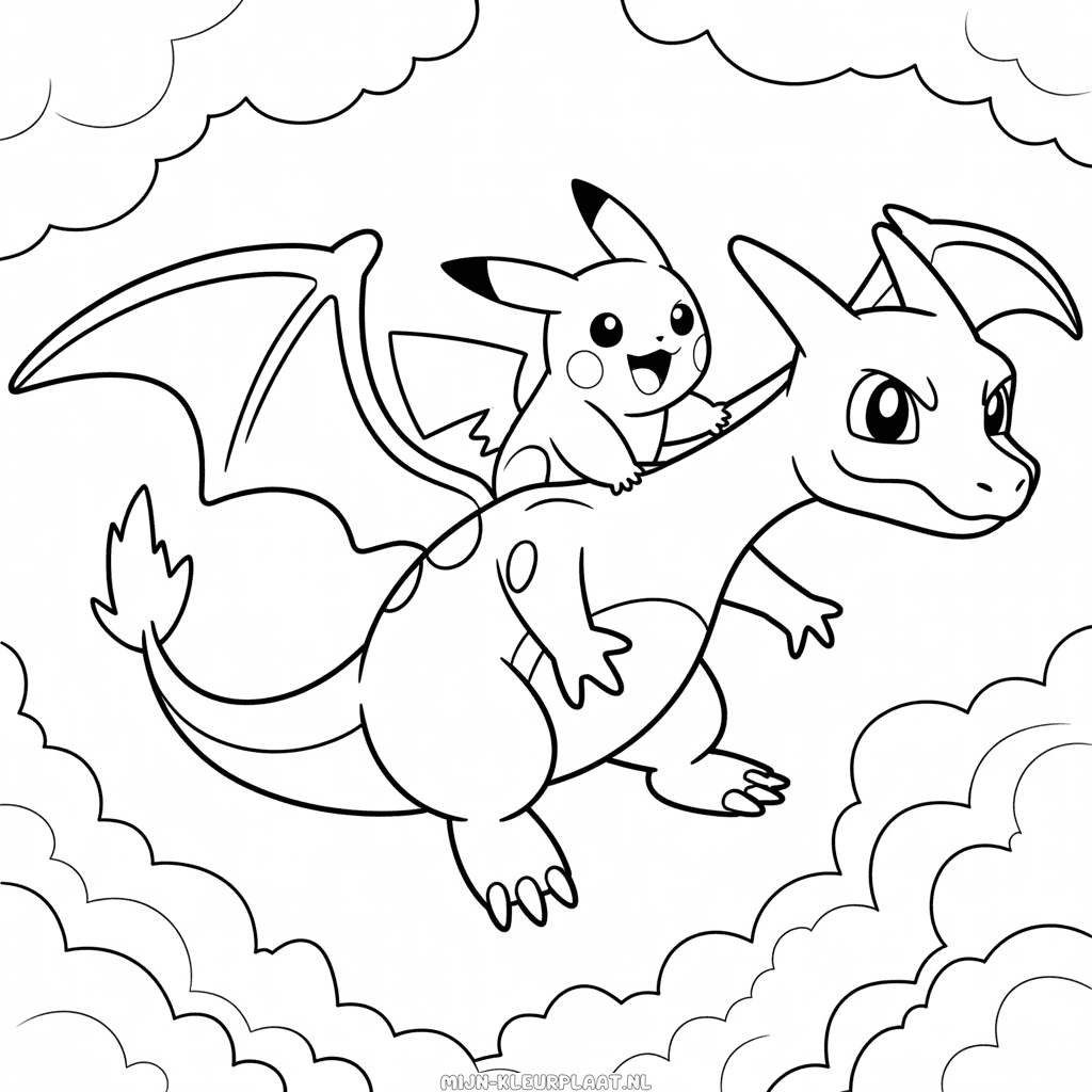 Kleurplaat Charizard en Pikachu