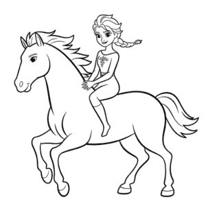 Kleurplaat Elsa en Paard