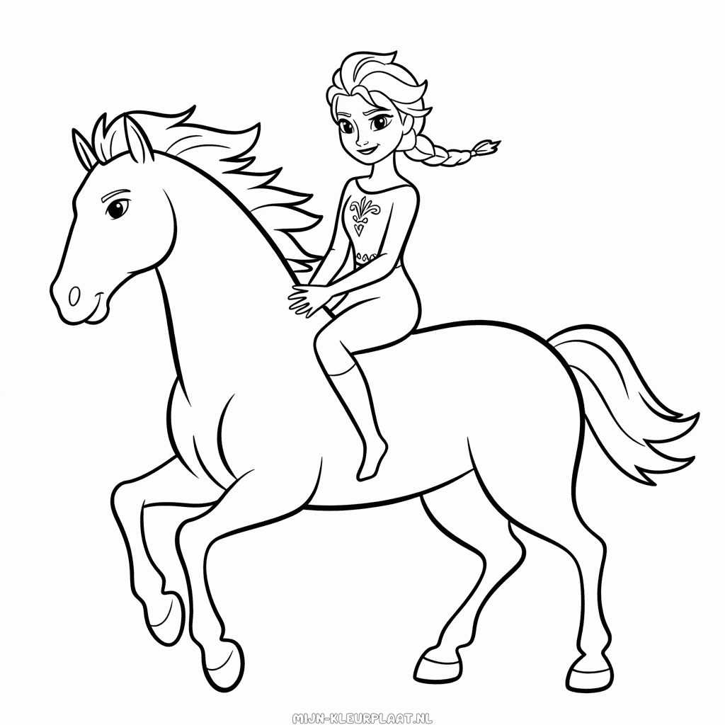 Kleurplaat Elsa en Paard