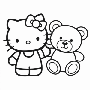 Kleurplaat Hello Kitty en Teddy Beer