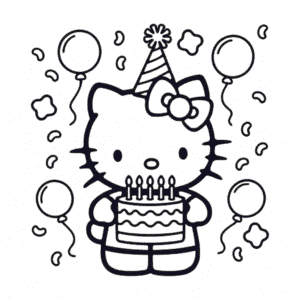 Kleurplaat Hello Kitty Fijne Verjaardag