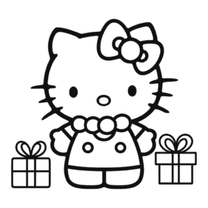 Kleurplaat Hello Kitty Kerstmis