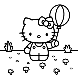 Kleurplaat Hello Kitty Met Ballon