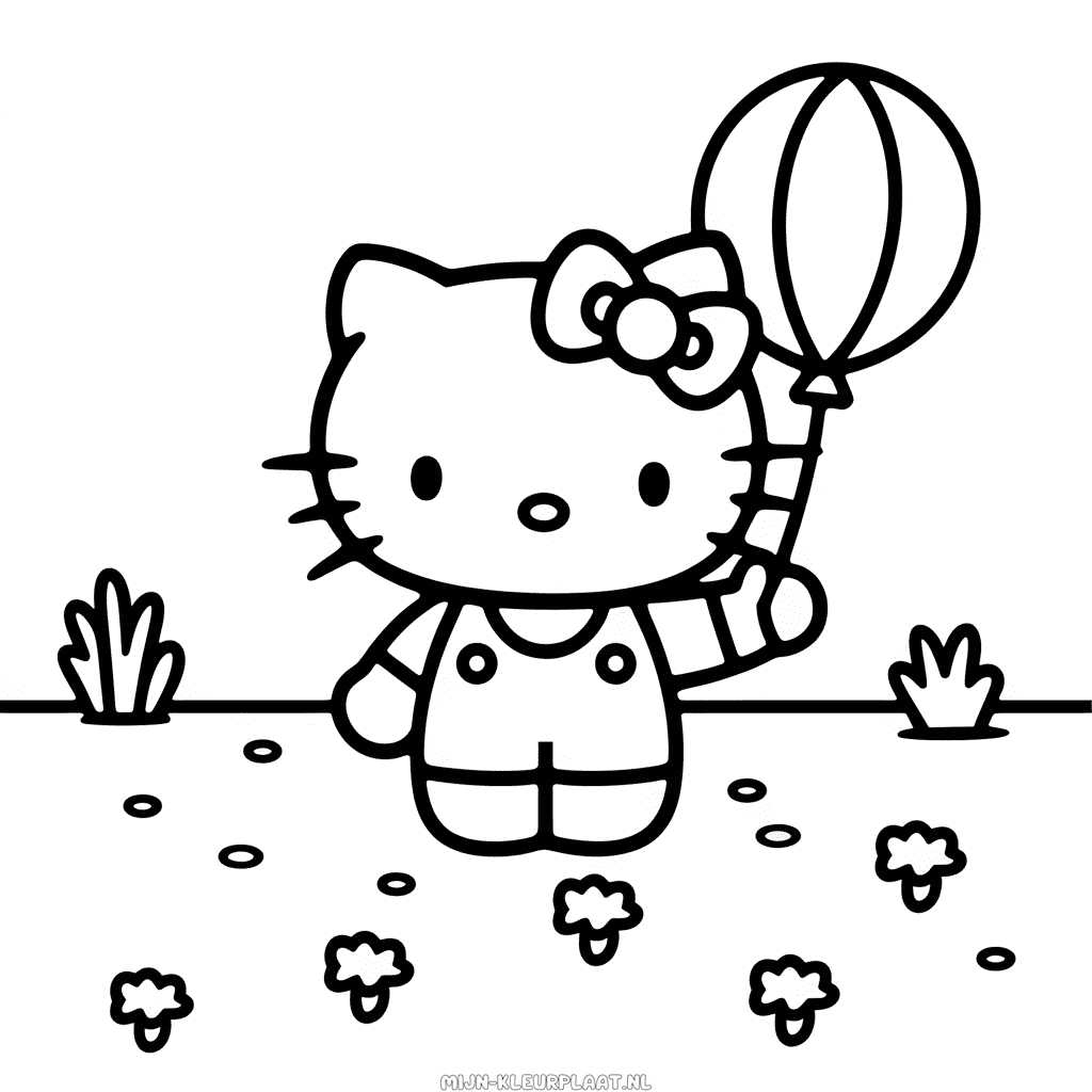 Kleurplaat Hello Kitty Met Ballon
