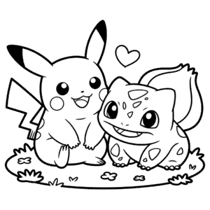 Kleurplaat Pikachu en Bulbasaur