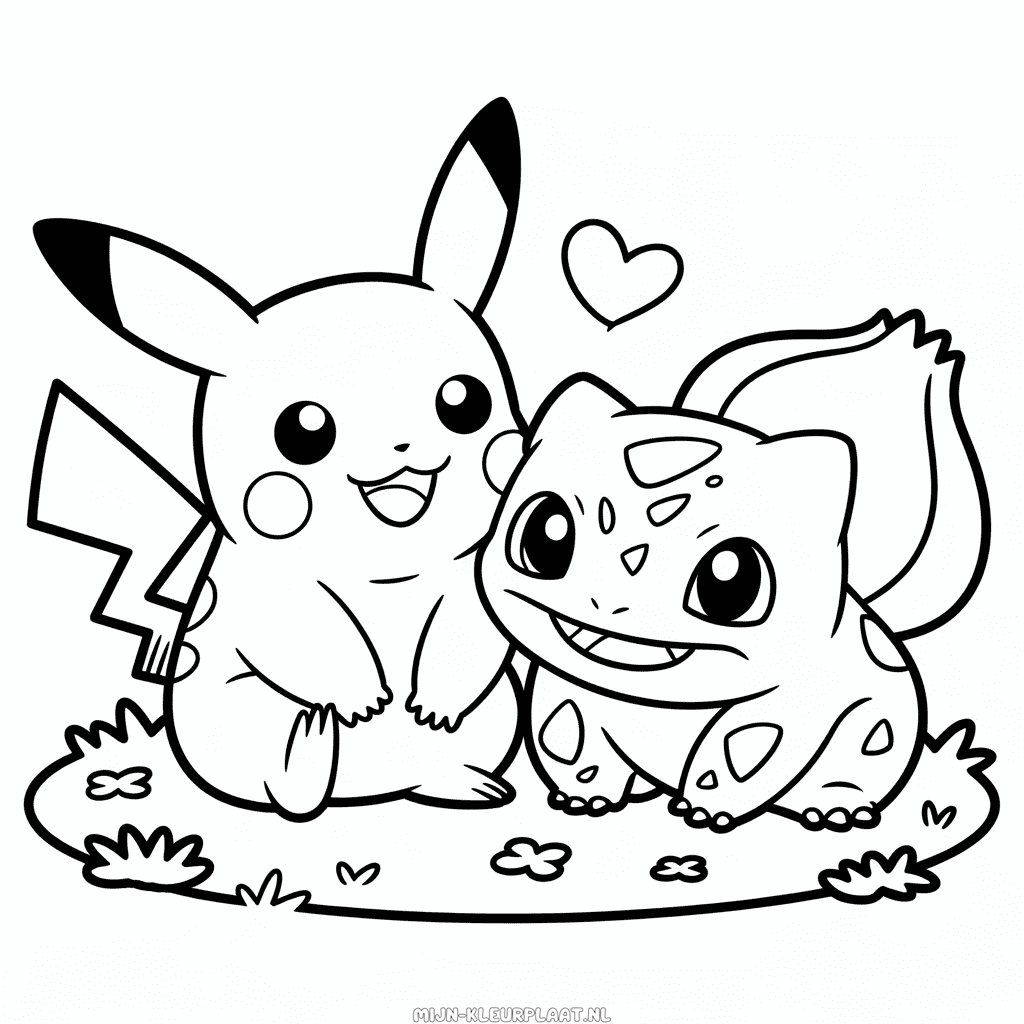 Kleurplaat Pikachu en Bulbasaur