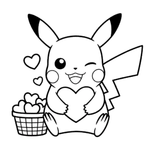 Kleurplaat Pikachu en Harten