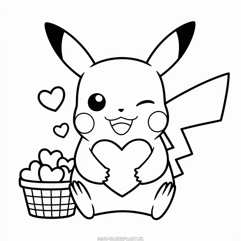 Kleurplaat Pikachu en Harten