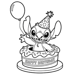 Kleurplaat Stitch Verjaardag