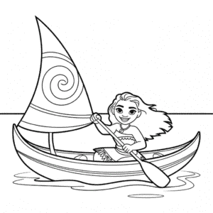 Kleurplaat Vaiana in Boot