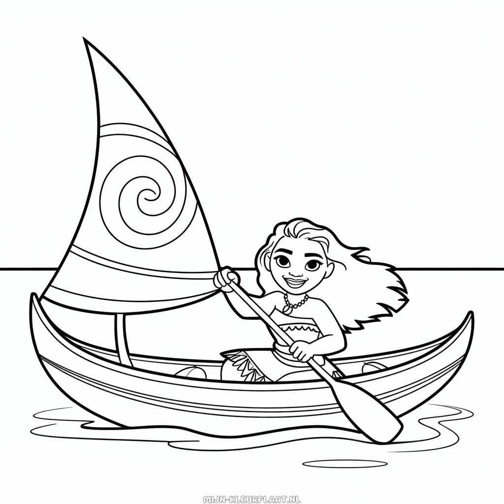 Kleurplaat Vaiana in Boot
