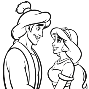 Kleurplaat Aladdin en Jasmine