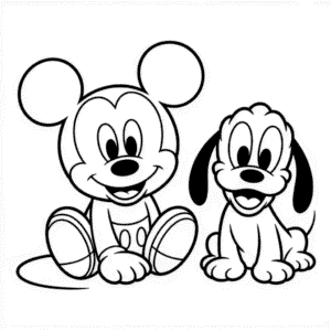 Kleurplaat Baby Mickey en Pluto