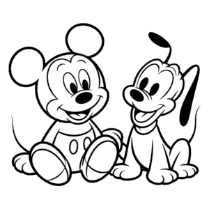 Kleurplaat Baby Mickey en Vriend