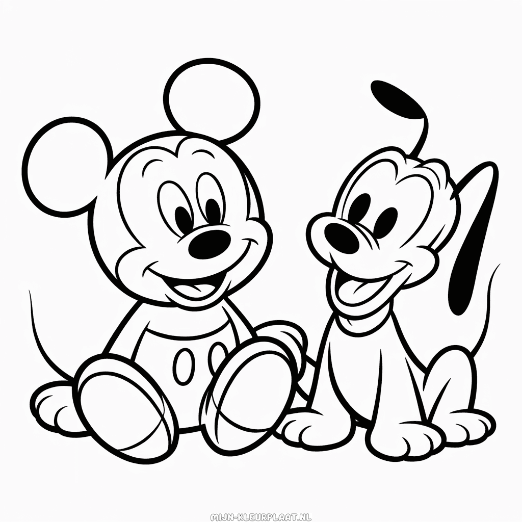 Kleurplaat Baby Mickey en Vriend