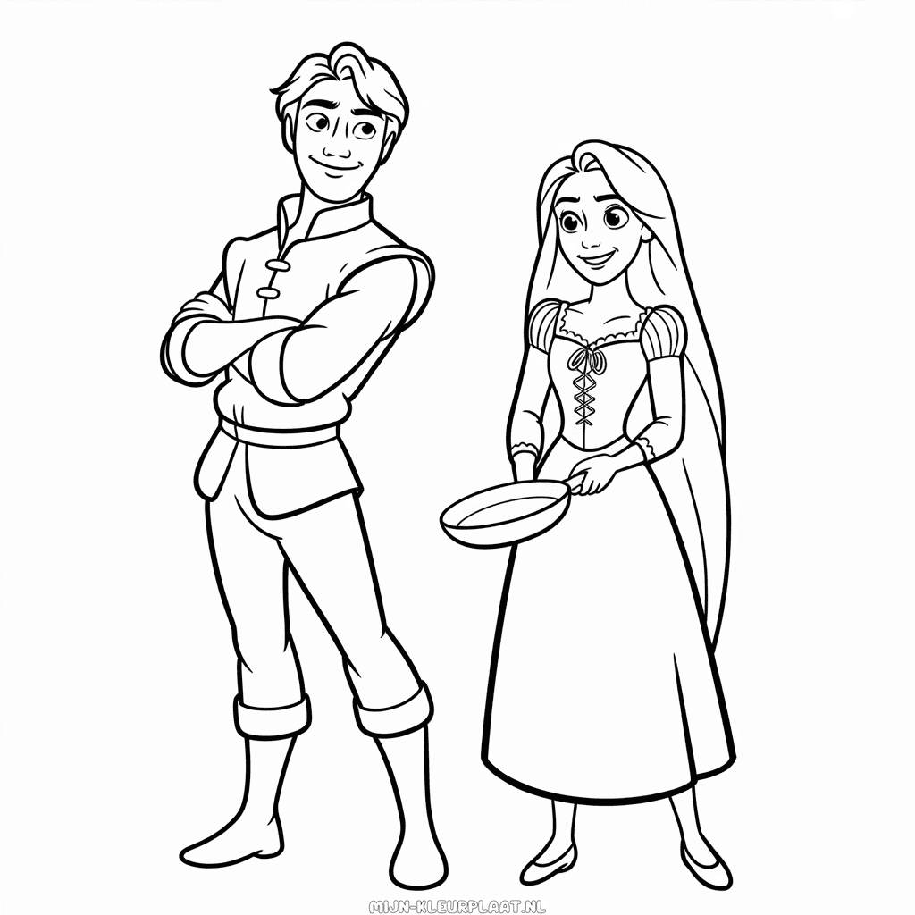 Kleurplaat Flynn Rider en Rapunzel