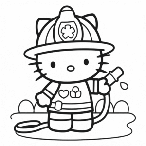 Kleurplaat Hello Kitty Brandweervrouw