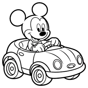 Kleurplaat Mickey Mouse in Auto