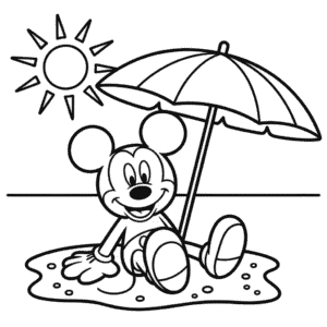 Kleurplaat Mickey Mouse op het Strand