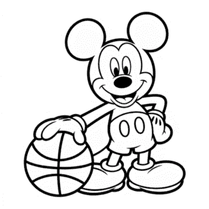 Kleurplaat Mickey Mouse Speelt Basketbal