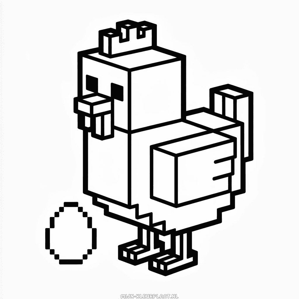 Kleurplaat Minecraft Kip
