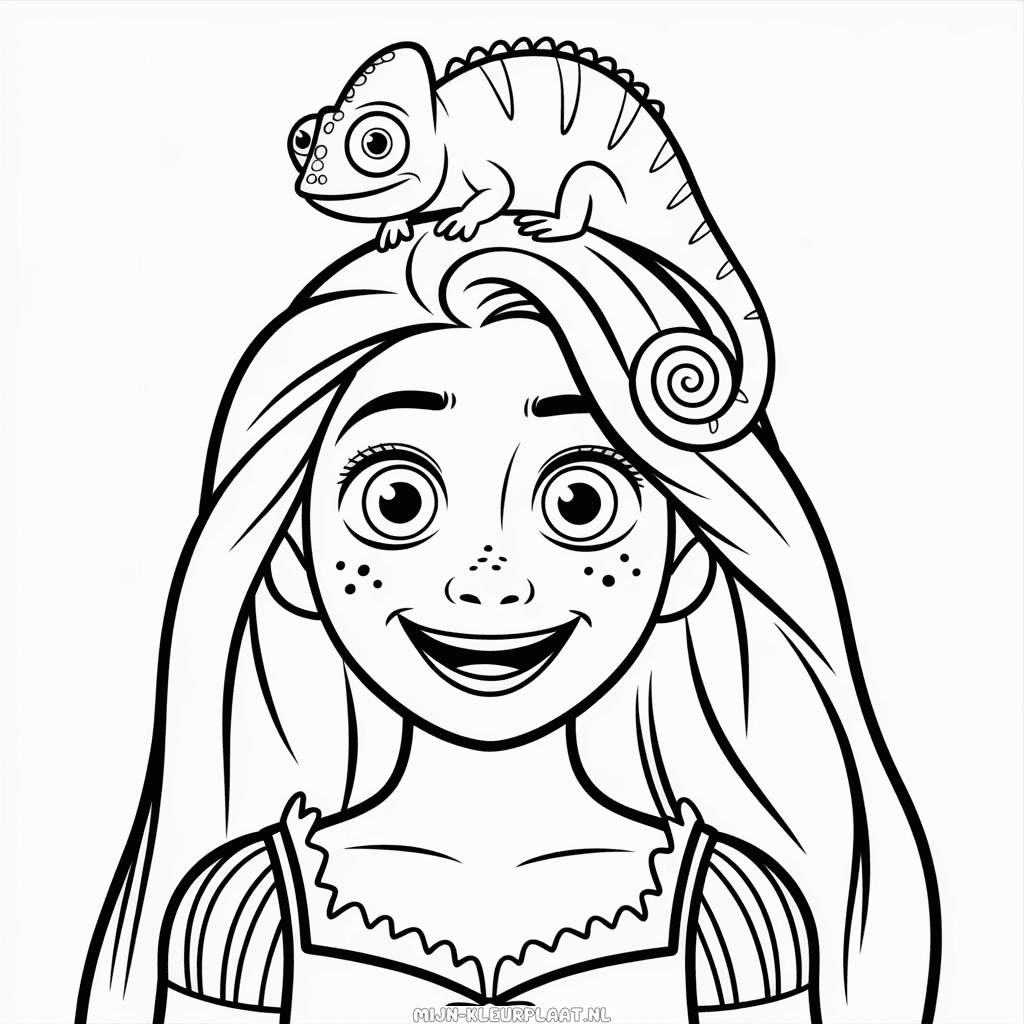 Kleurplaat Rapunzel en Pascal