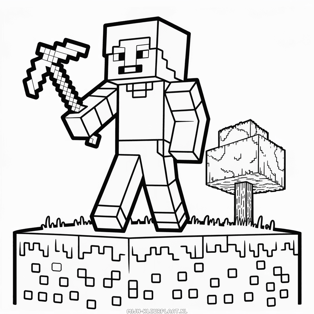 Kleurplaat Zwart en Wit Minecraft