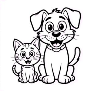 Kleurplaat Cartoon Kat en Hond