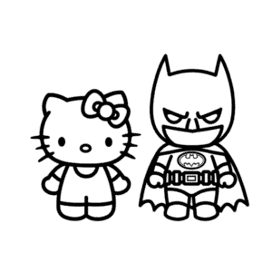 Kleurplaat Hello Kitty en Batman