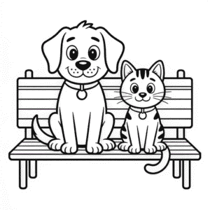 Kleurplaat Hond en Kat