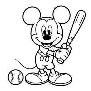 Kleurplaat Mickey Mouse Speelt Honkbal