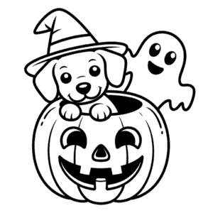 Kleurplaat Schattige Halloween Hond