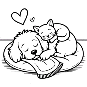 Kleurplaat Schattige Kat en Hond