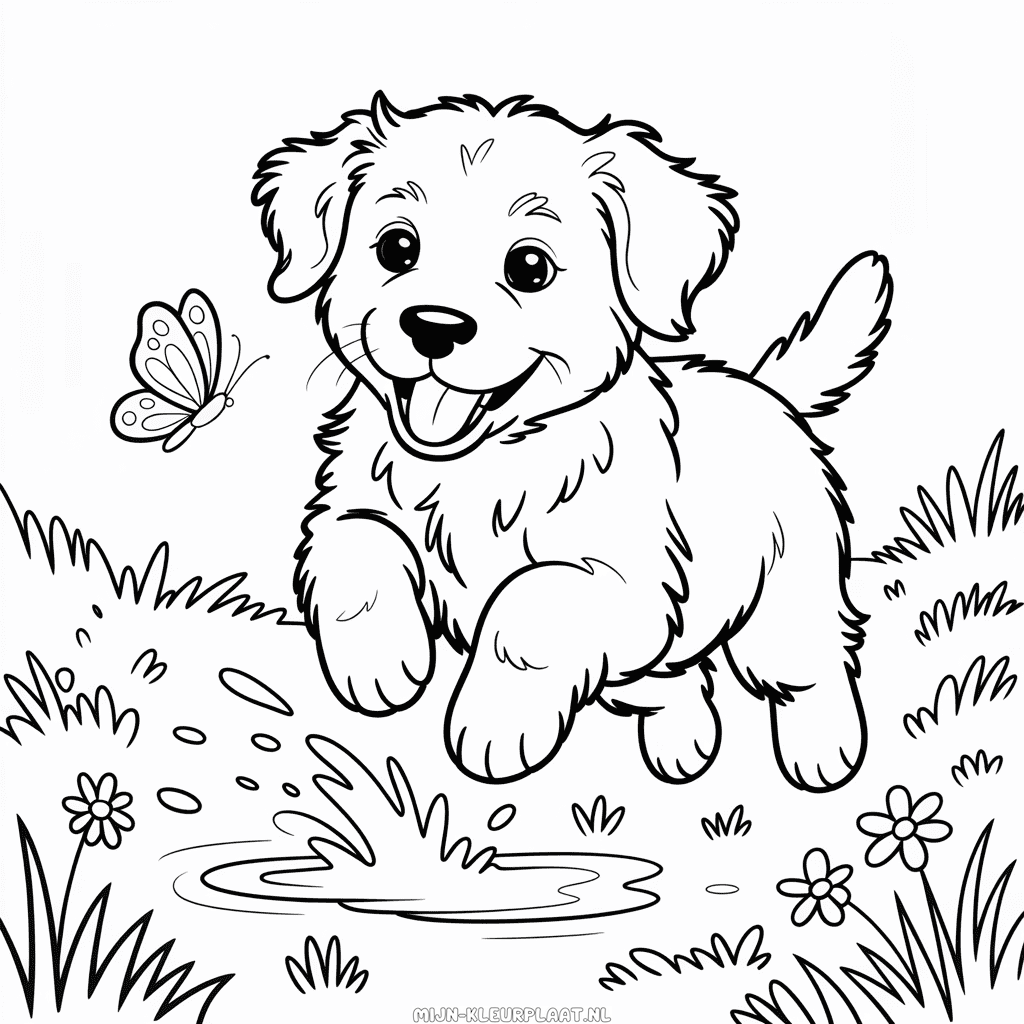 Kleurplaat Schattige Realistische Puppytest