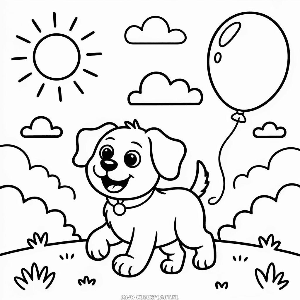 Kleurplaat Zwart en Witte Hond