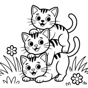 Kleurplaat Drie Katten