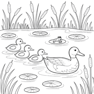 Kleurplaat Eendenfamilie
