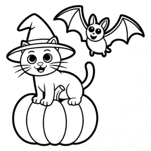 Kleurplaat Halloween Kat