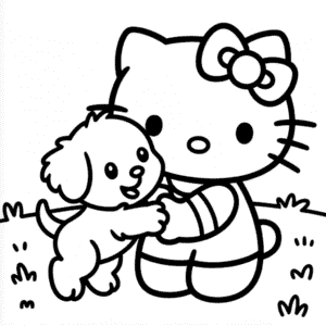 Kleurplaat Hello Kitty met Puppy