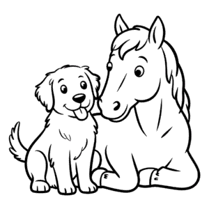 Kleurplaat Hond en Paard