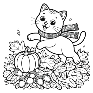 Kleurplaat Kat in de Herfst